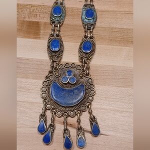 Vintage Rare Lapis Silver Metal Necklace